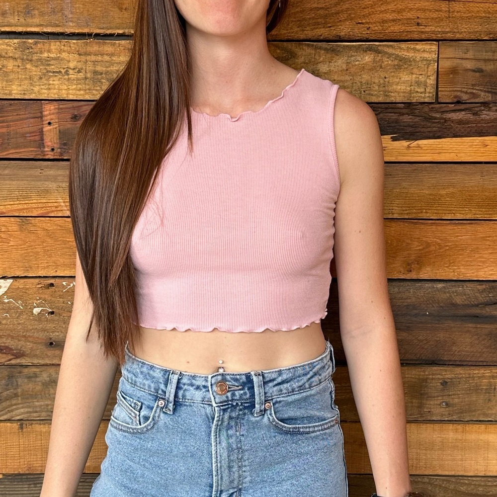 Y2K Pink Scalloped Crop Top Tank